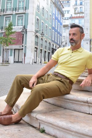 summer outfit men linen trousers brown loafers