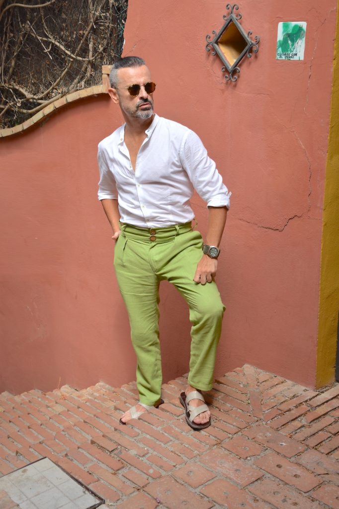 pantalon lino verde verano hombre