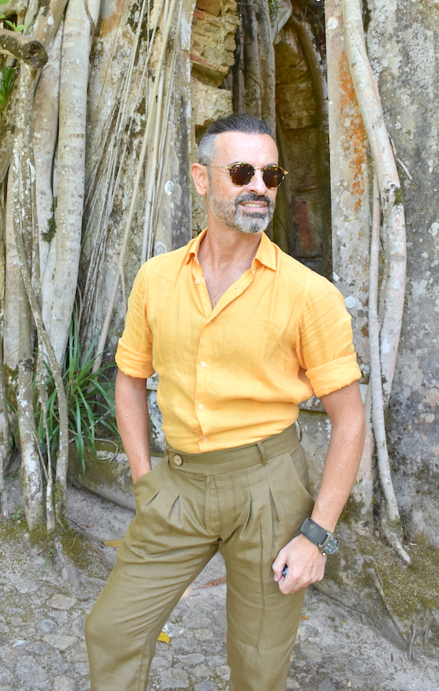 moda hombre verano pantalones pinzas lino