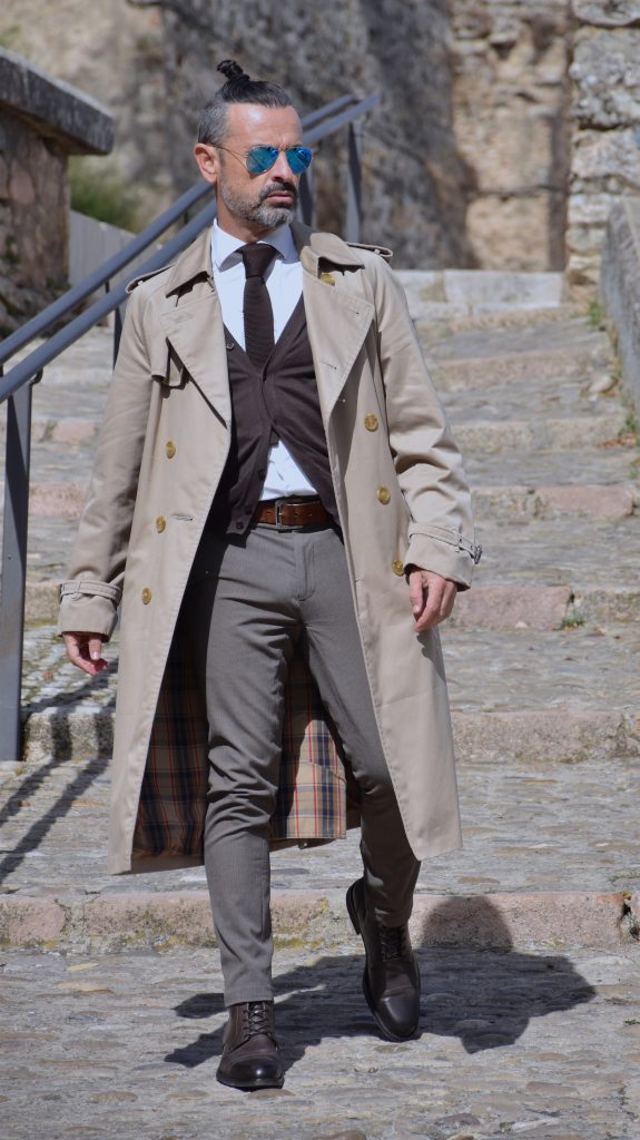 raincoat men beige elegant brown tie cardigan