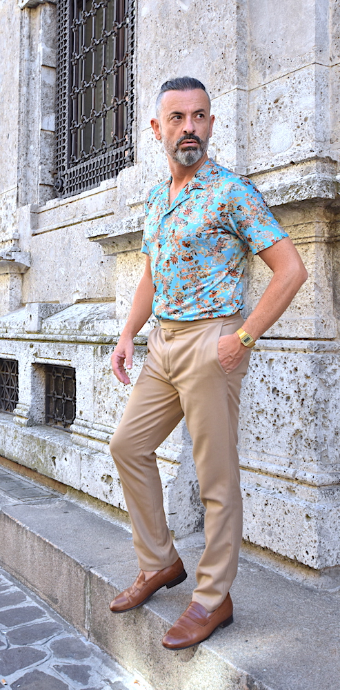aloha shirt men summer fashion style beige pants